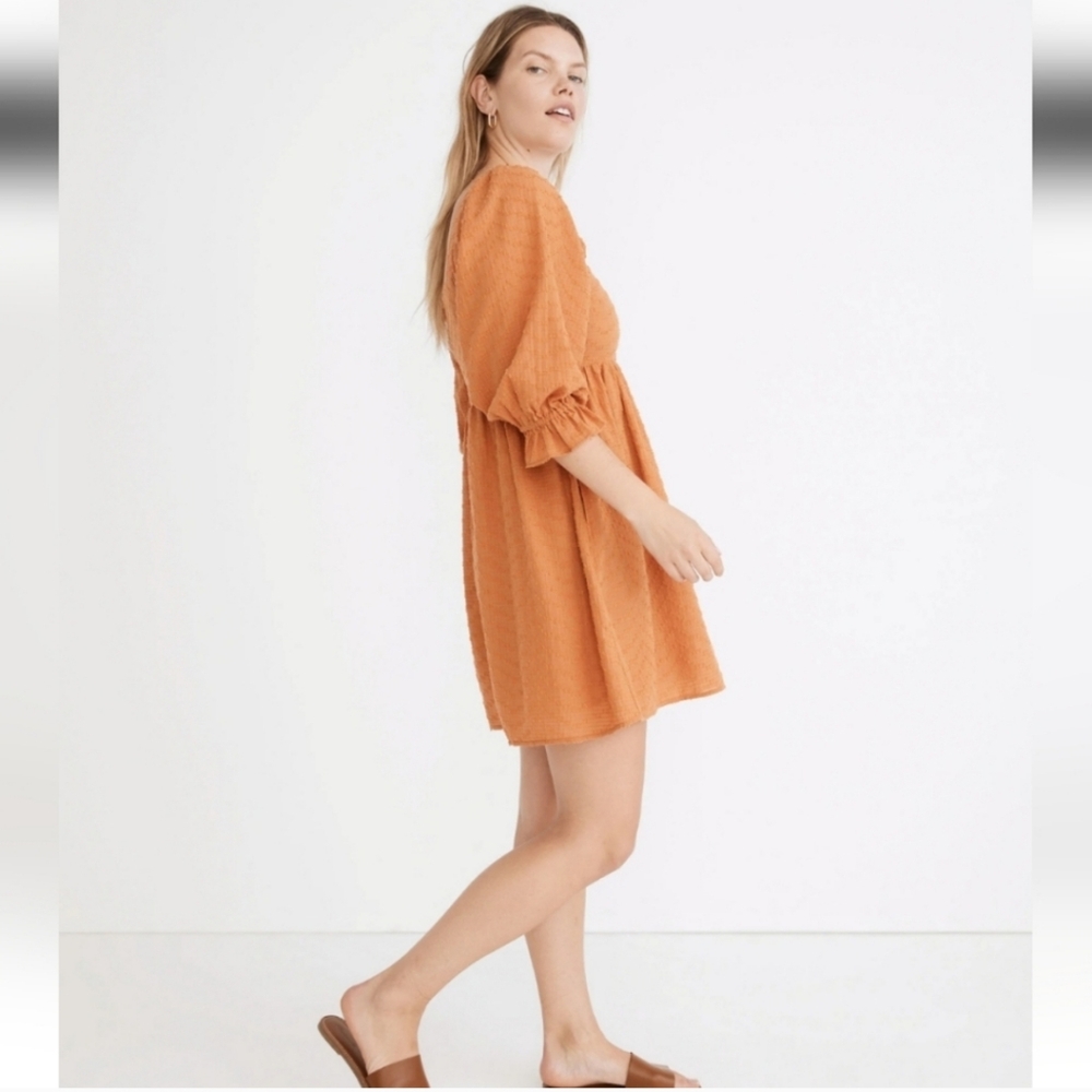 Madewell Orange Clip Dot Puff Sleeve Cottagecore Boho Western Mini Dress Vacay 4 - Picture 2 of 13